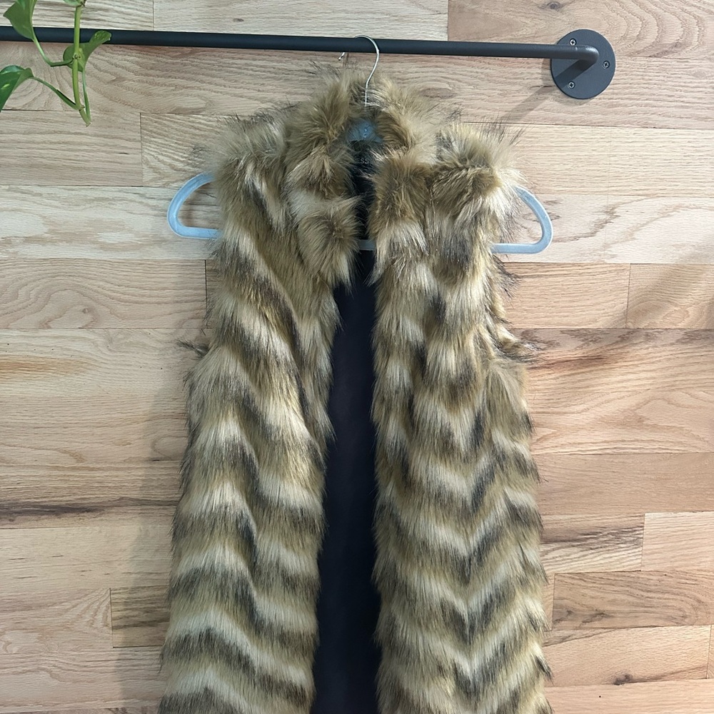 Faux Fur Vest Chevron